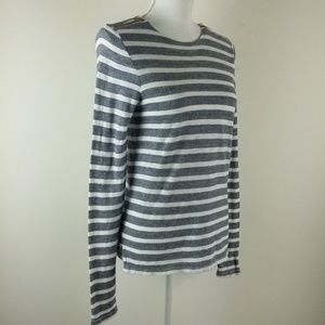 J Crew Black Label Striped Zipper Shoulder Top